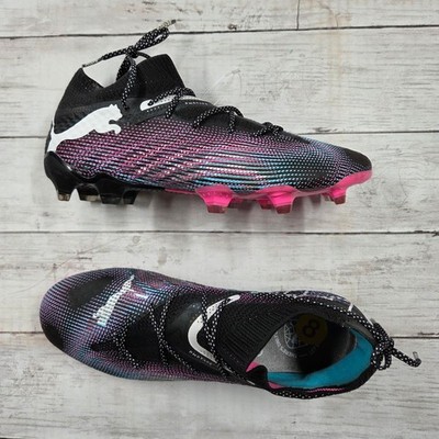 Puma Soccer Cleats Womens 8 Black Future Ultimate FG/AG 107701-04 Pink Blue Knit