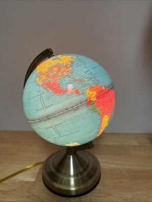 Vintage Light Up World Globe 3 Way Touch Lamp 12'' WORKS