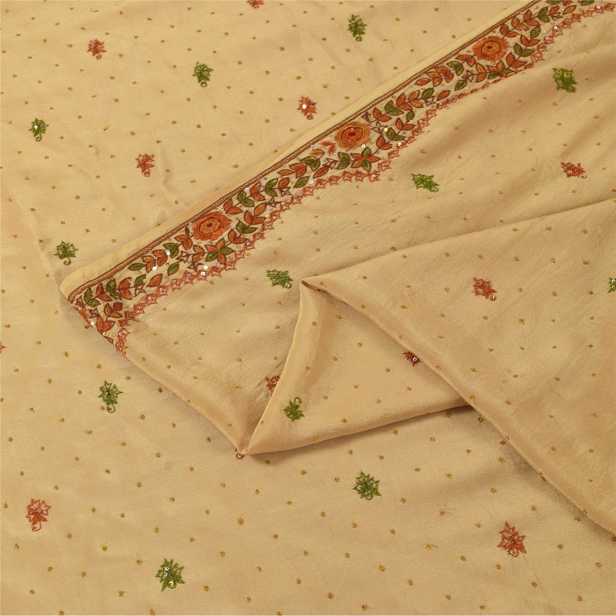Sanskriti Vintage Sarees Peach Hand Beaded Pure Crepesilk Sari 5+