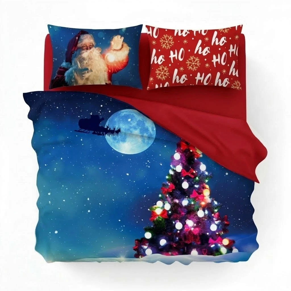 TUTTO Per Il NATALE - Set Di Biancheria Da Letto Lino Federa Di Natale Scandinavo Di Nordic Invernale In Cotone 2 Pezzi Rosso Copripiumino