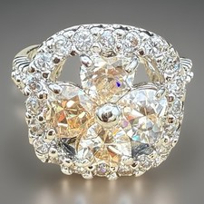 Silver Tone CZ Flower Halo Cocktail Ring Size 7.25 Cubic Zirconia Flower Ring