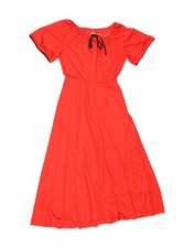 VINTAGE Womens Maxi Dress EU 40 Medium Red Striped Polyester DO62