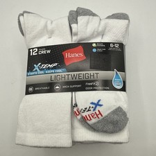 Hanes Men's X-Temp Active Cool White Crew Socks 12 Pairs Size 6-12