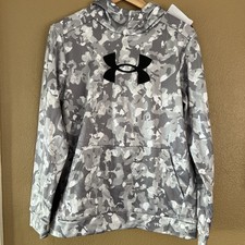 Under Armour Armour Fleece Boys XL Grey Camo New Hoodie Pullover 1389394-011