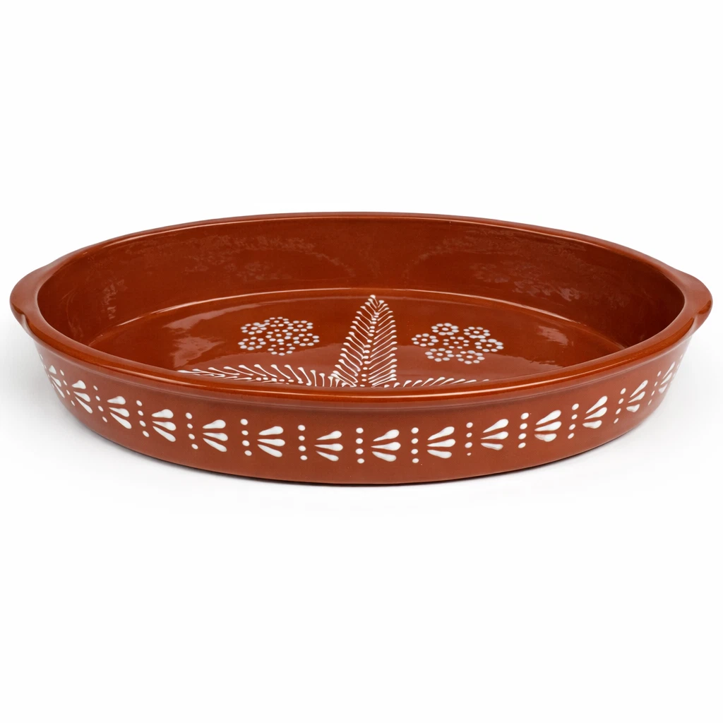Socerâmica Hand-Painted Terracotta Oval Roaster, Made in Portugal