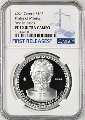 NGC PF70 Greece 2024 FR Thales of Miletus Silver Coin 10 Euro