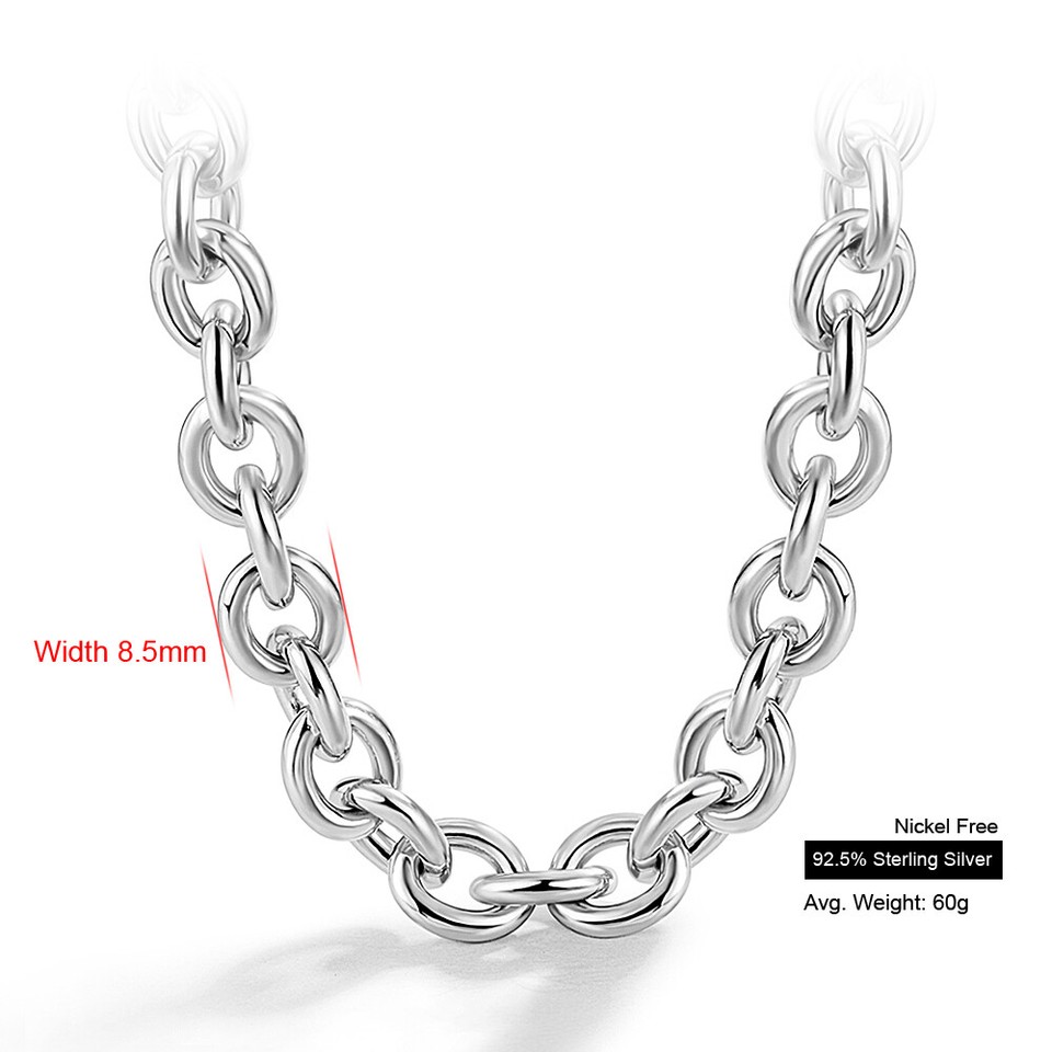 Real 925 Sterling Silver 8.5mm Round Cable Rolo Link Chain Necklace 16 ...
