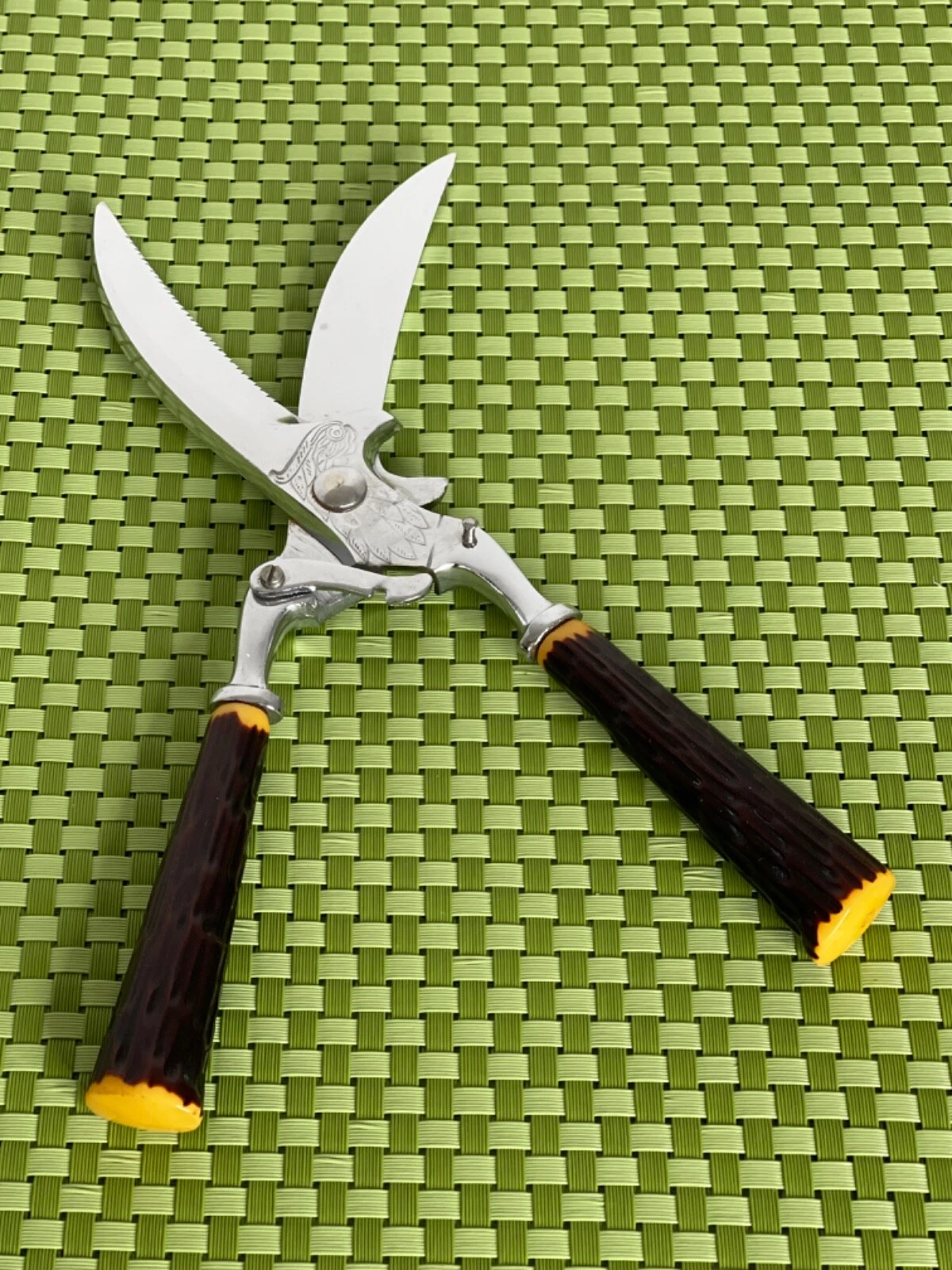 Vintage Poultry Shears Chrome Plated Faux Antler/Stag Horn Handles Italy