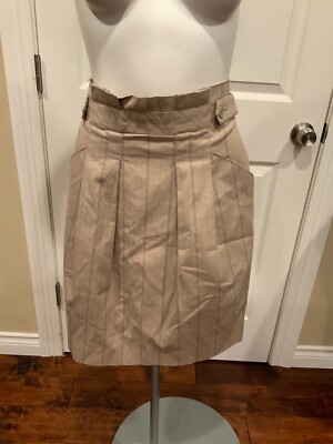 BCBG Max Azria Tan W/ Black Red Striped A-line Skirt Size