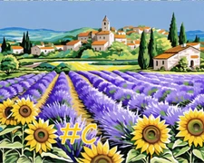 Beautiful Lavender Sunflower Field Needlepoint Canvas #FA24