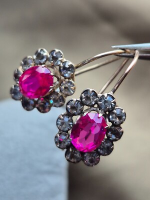 Beautiful vintage earrings with ruby   SILVER 875 Soviet star stamp USSR