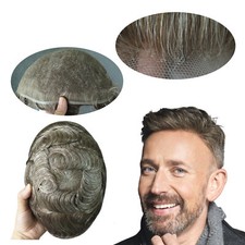 Natural Mens Toupee Human Hair Replacement System All French Lace Hairpieces