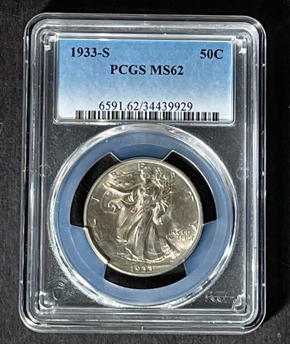 Uncirculated 1933 S Walking Liberty Half Dollar 50C  PCGS MS 62