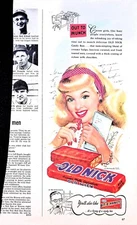 Original Vintage Old Nick Candy Ad: Out to Munch, Career girl, Bit o honey
