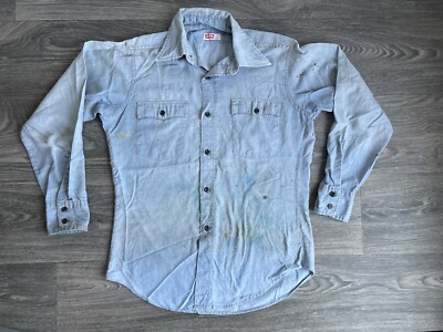 Levis Shirt Button Up Denim Chambray 70s Vtg Distressed Super Thin