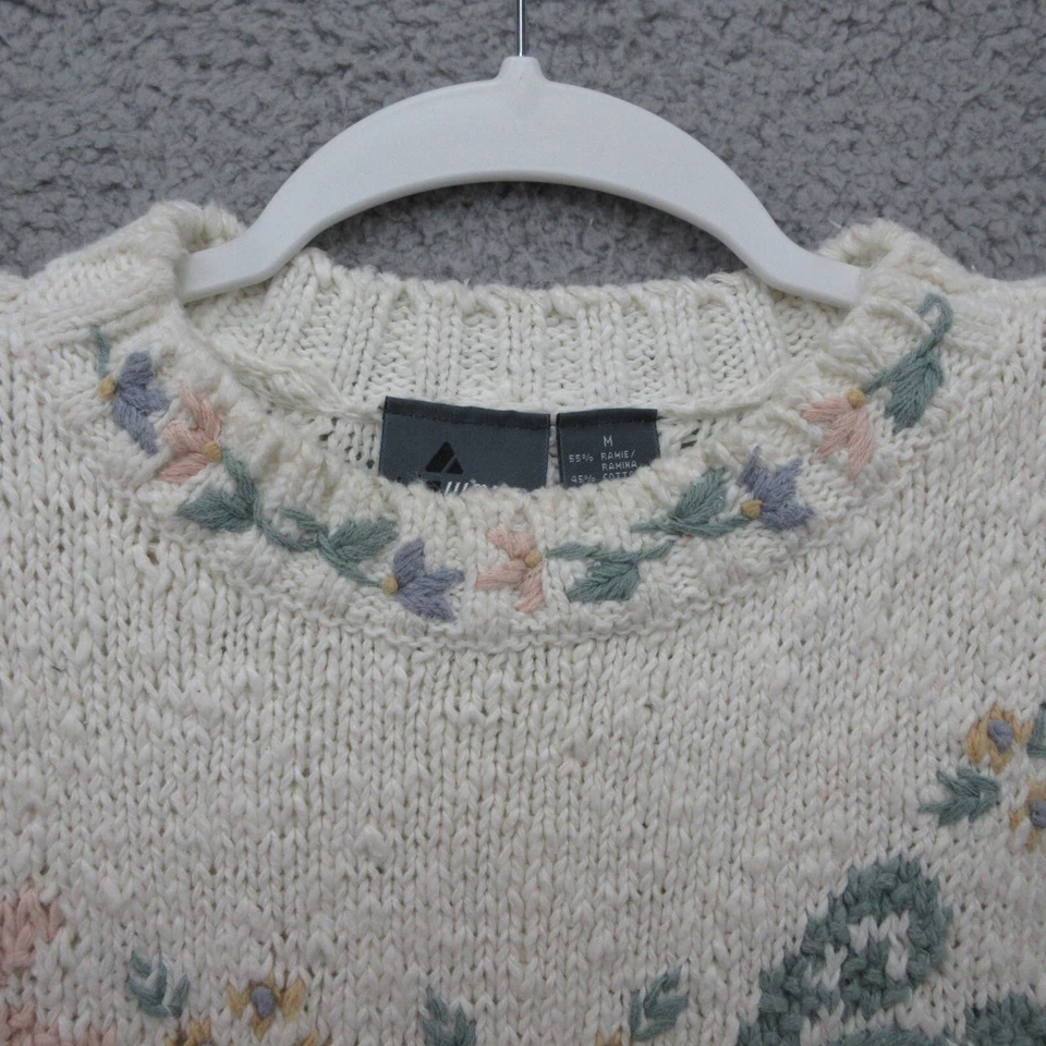 Suéter Pullover Floral Lizwear Vintage Cottagecore Para Mujer M Crema Abuela Años 90 Foto 3 de 4