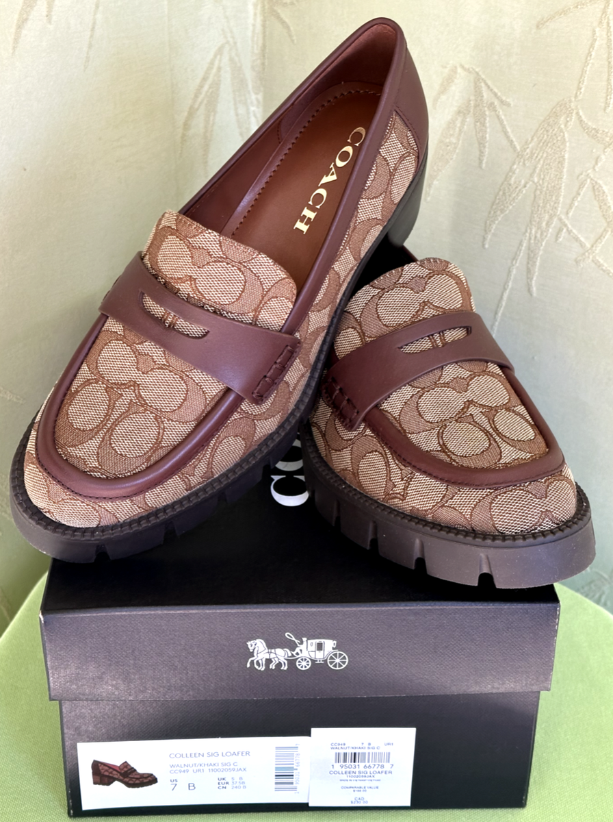 COACH COLLEEN LOAFERS SIGNATURE JACQUARD:NIB SIZE 7 KHAKI/SIG