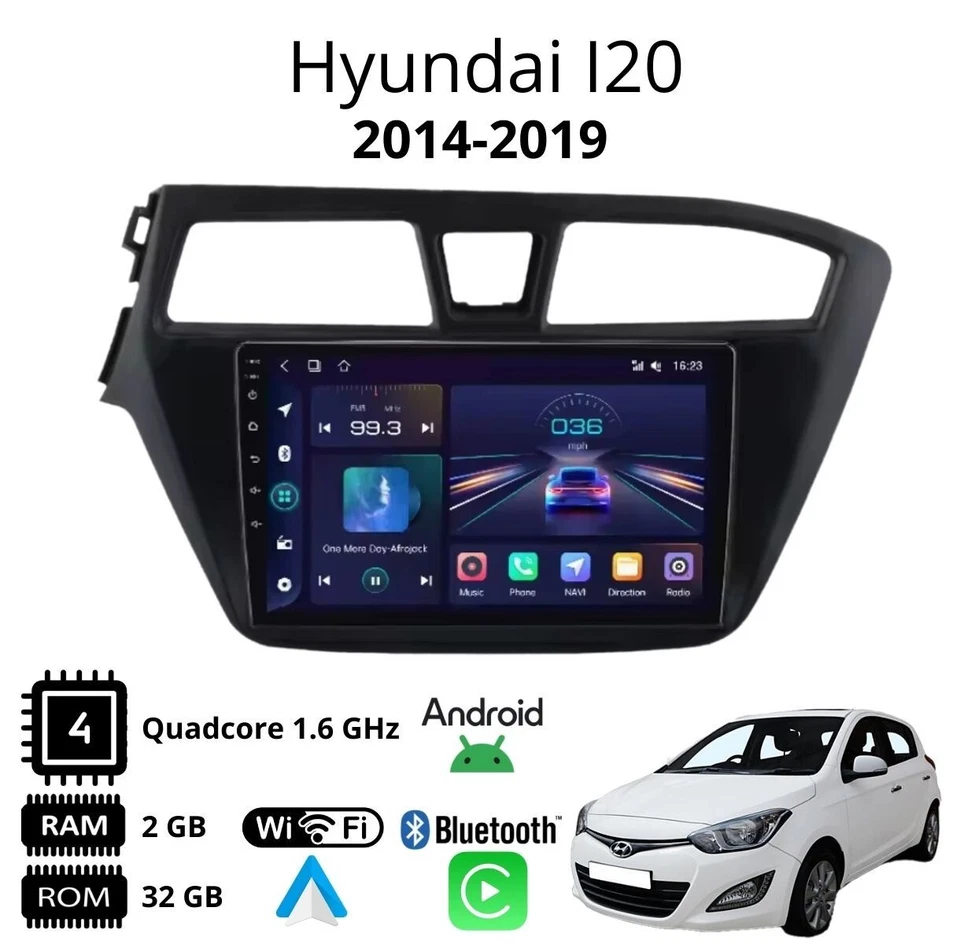 Autoradio stereo Android 9 Pollici per Hyundai I 20 2/32 carplay  - Immagine 2 di 4