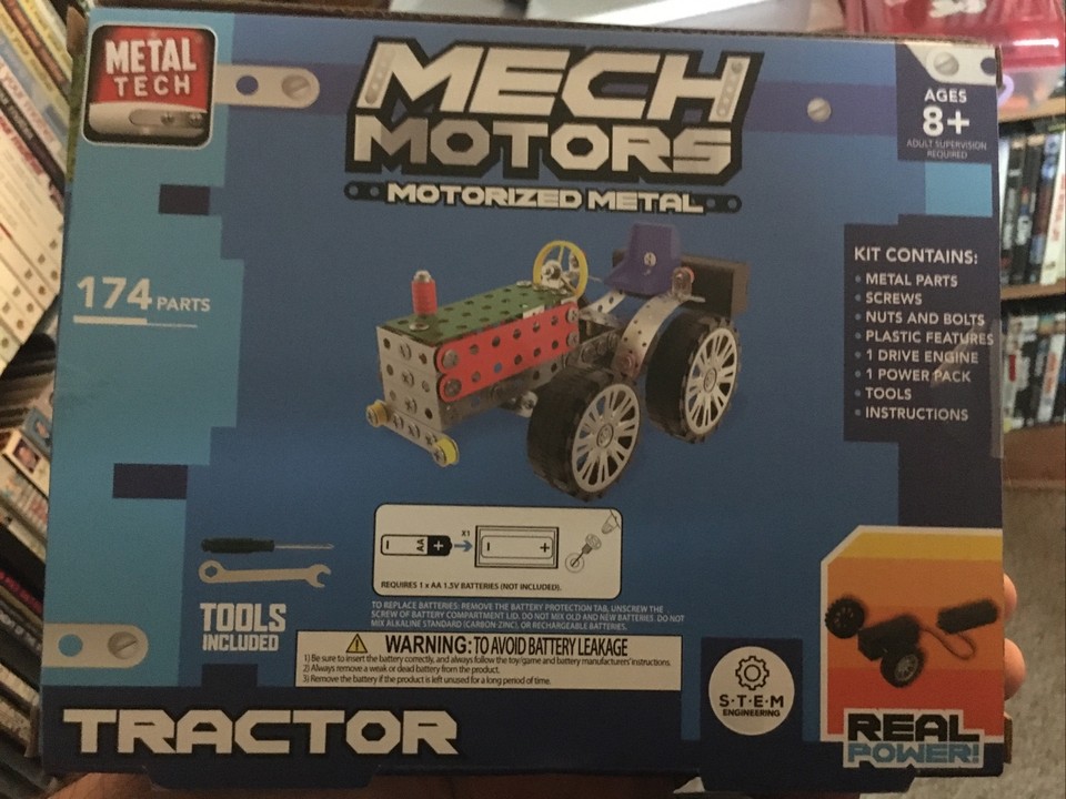 Metal Tech Toy Mech Motors Tractor Building Kit 174 Parts With