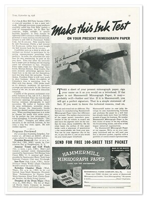 Print Ad Hammermill Mimeograph Paper Vintage 1938 3/4-Page Advertisement