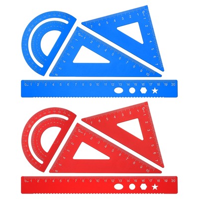 Triangle Ruler Protractor Square and Ruler Set, 8 Pcs(Blue/Red, 21cm/8'')