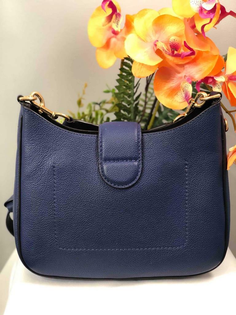 MARC JACOBS Interlock Dark Blue Pebbled Leather Medium Hobo