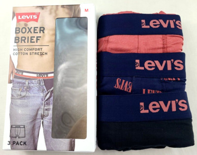 Levi's Men's Boxer Briefs 3 Pack Medium Black Blue Red Cotton Stretch Comfort