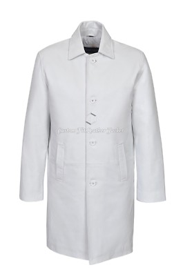 Herren Leder knielanger Mantel weiß 100% ECHT NAPA City Coat 1476