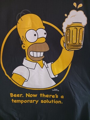 BART SIMPSON T-Shirt-'BEER NOW THERES A TEMPORAY SOLUTION' BRAND NEW-2XL