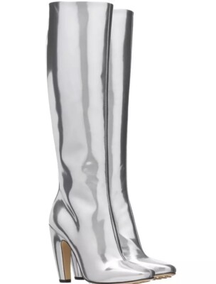 Bottega Veneta Canalazzo Mirrored Leather Knee-high Boots 37