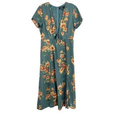 Lulus Best Day of My Life Dusty Sage Floral Print Midi Dress Tie Front - MEDIUM