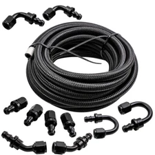 20FT AN6 -6AN Nylon Braided OIL FUEL Line&Fittings Hose End Adaptor KIT Black
