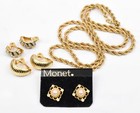 Monet Gold Plated 30" Necklace & 3 Earrings Lot - Clip-On & Pierced Designer Set