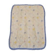 Vintage Baby Comforter Blanket Quilted Squares Bunny Bear Yellow Blue Trim