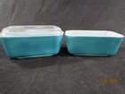 Lot of 2 Vintage Pyrex Blue Loaf Size Refrigerator Dishes w/1 Lid