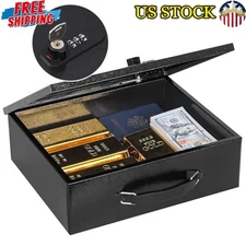 Fireproof Lock Box Dual Combination Key Durable Storage Safe Portable Chest New
