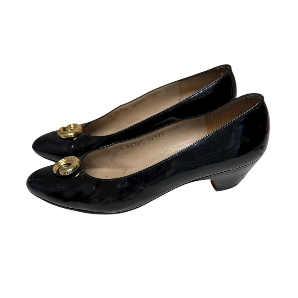 Zapatos de tacón Gancini de charol negro Salvatore Ferragamo de colección para mujer talla 7,5B Foto 2 de 4