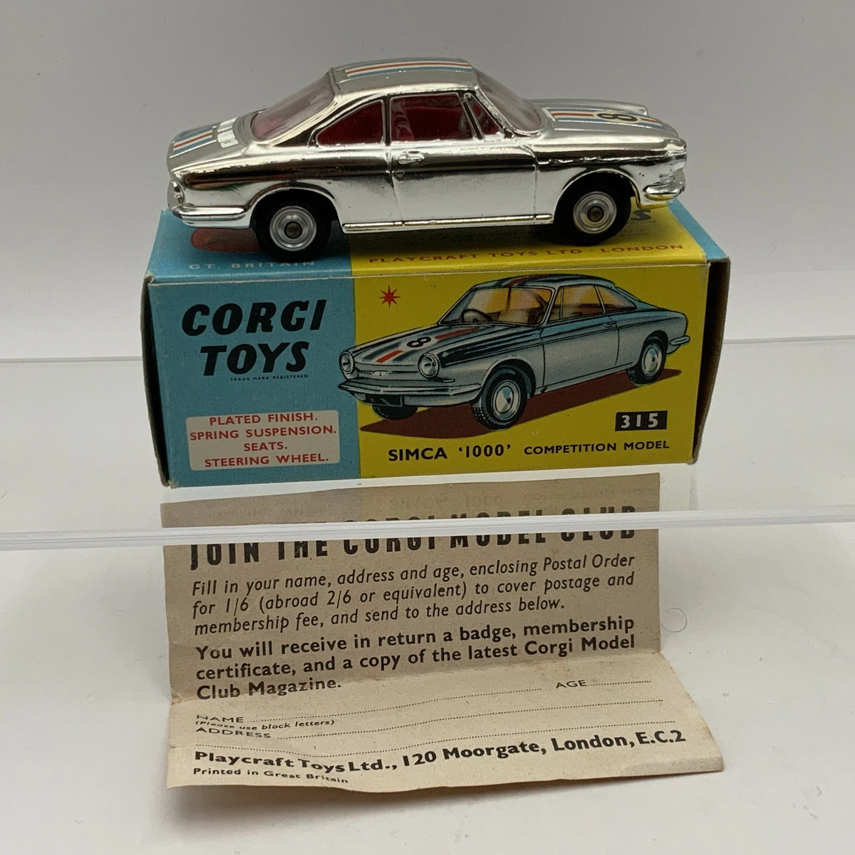 CORGI TOYS 315. SIMCA 1000 Compétition. Années 60. Made in GB. 1/43