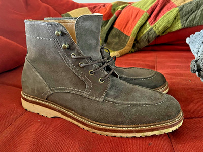 TRASK  Gray Rough Out Moc Toe Indy Boot  Vibram Soles U S  11.5  Men's