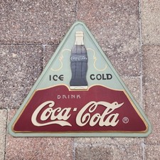 COCA-COLA Ice Cold Drink Triangle Wood Wall Sign 3D Bottle 12" Man Cave Decor