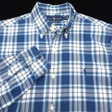 Polo Ralph Lauren Shirt -M- Blue White Plaid Indigo Oxford Button Down - PONY
