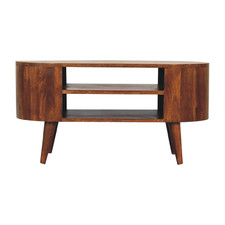 TV Stand Wood Solid Chestnut 2 Open Storage Slots Furniture Unit Brown