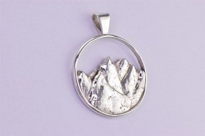 Sterling Silver 25mm x 25mm Open Mountain Scene Alps Rocky 925 Pendant
