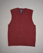 Club Room Charter Club Sweater Womens Large Red Vest 100% Wool V Neck Pullover