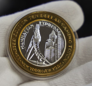 NY NY Las Vegas NV Casino $10 Gaming Token .999 Fine Silver Strike..
