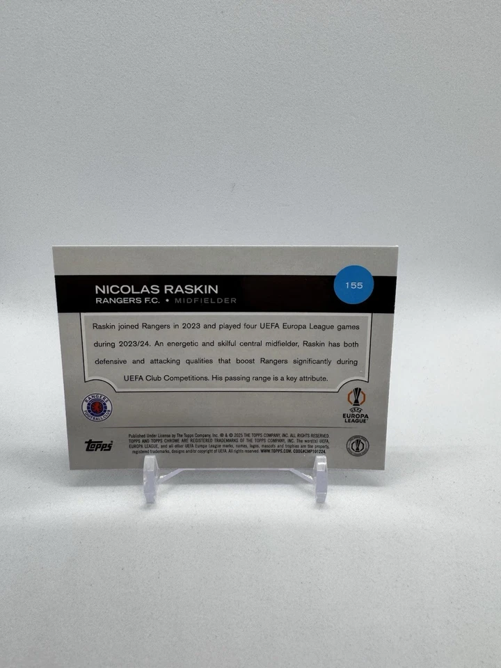 2024-25 Topps cromo Nicolas Raskin #155 refractor de prisma magenta/75 Rangers F.C Foto 3 de 3