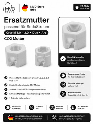 2× Ersatzmutter passend für  SodaStream Crystal 1.0 3.0 Duo Art CO2 Mutter
