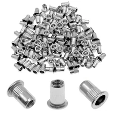 60 PCS M6 Rivet Nuts, 304 Stainless Steel, Flat Head Rivnut, Threaded Insert