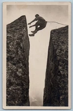 Switzerland Postcard Jumping Over Chimney from Gallo Summit 1923 RPPC Photo