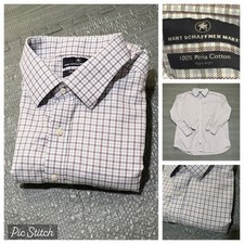 Hart Schaffner Marx Shirt Button Up Dress Mens 17.5/33 Blue Grid Long Sleeve